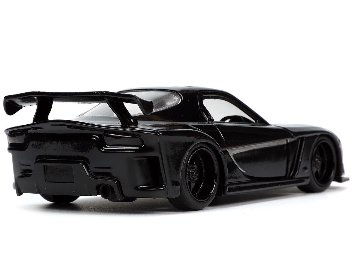 1995 Mazda RX-7 RHD (Right Hand Drive) Black and Black Panther Diecast Figure "The Avengers" "Hollywood Rides" Series 1/32 Diecast Model Car by Jada by Jada