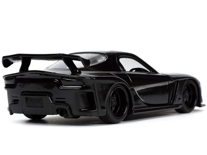 1995 Mazda RX-7 RHD (Right Hand Drive) Black and Black Panther Diecast Figure "The Avengers" "Hollywood Rides" Series 1/32 Diecast Model Car by Jada by Jada