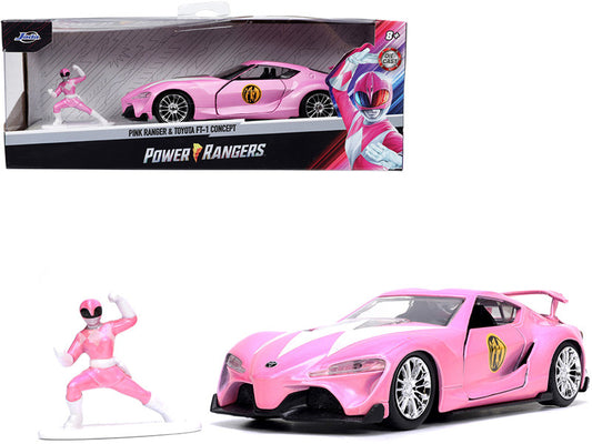 Toyota FT-1 Concept Pink Metallic and Pink Ranger Diecast Figurine "Power Rangers" "Hollywood Rides" Series 1/32 Diecast Model Car by Jada by Jada