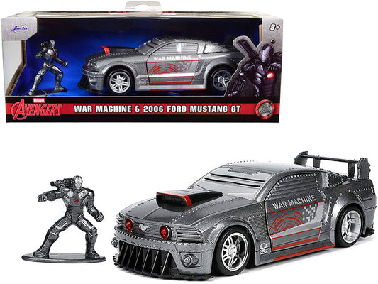 2006 Ford Mustang GT Gray Metallic and War Machine Diecast Figurine "Avengers" "Marvel" Series "Hollywood Rides" Series 1/32 Diecast Model Car by Jada by Jada