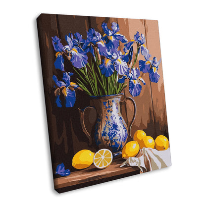Irises in a Vase and Lemons Painting by Numbers Kit by Ideyka KHO3319