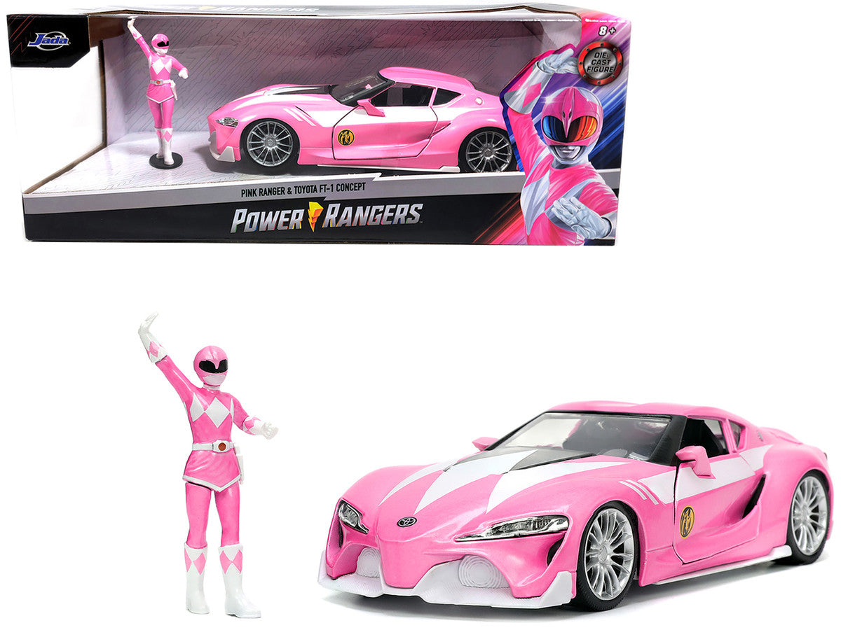 Toyota FT-1 Concept Pink Metallic and Pink Ranger Diecast Figurine "Power Rangers" "Hollywood Rides" Series 1/24 Diecast Model Car by Jada by Jada