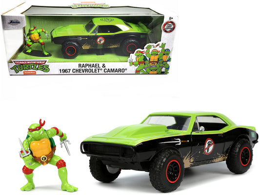 1967 Chevrolet Camaro Offroad Bright Green and Matt Black (Dirty Version) and Raphael Diecast Figure "Teenage Mutant Ninja Turtles" "Hollywood Rides" Series 1/24 Diecast Model Car by Jada by Jada