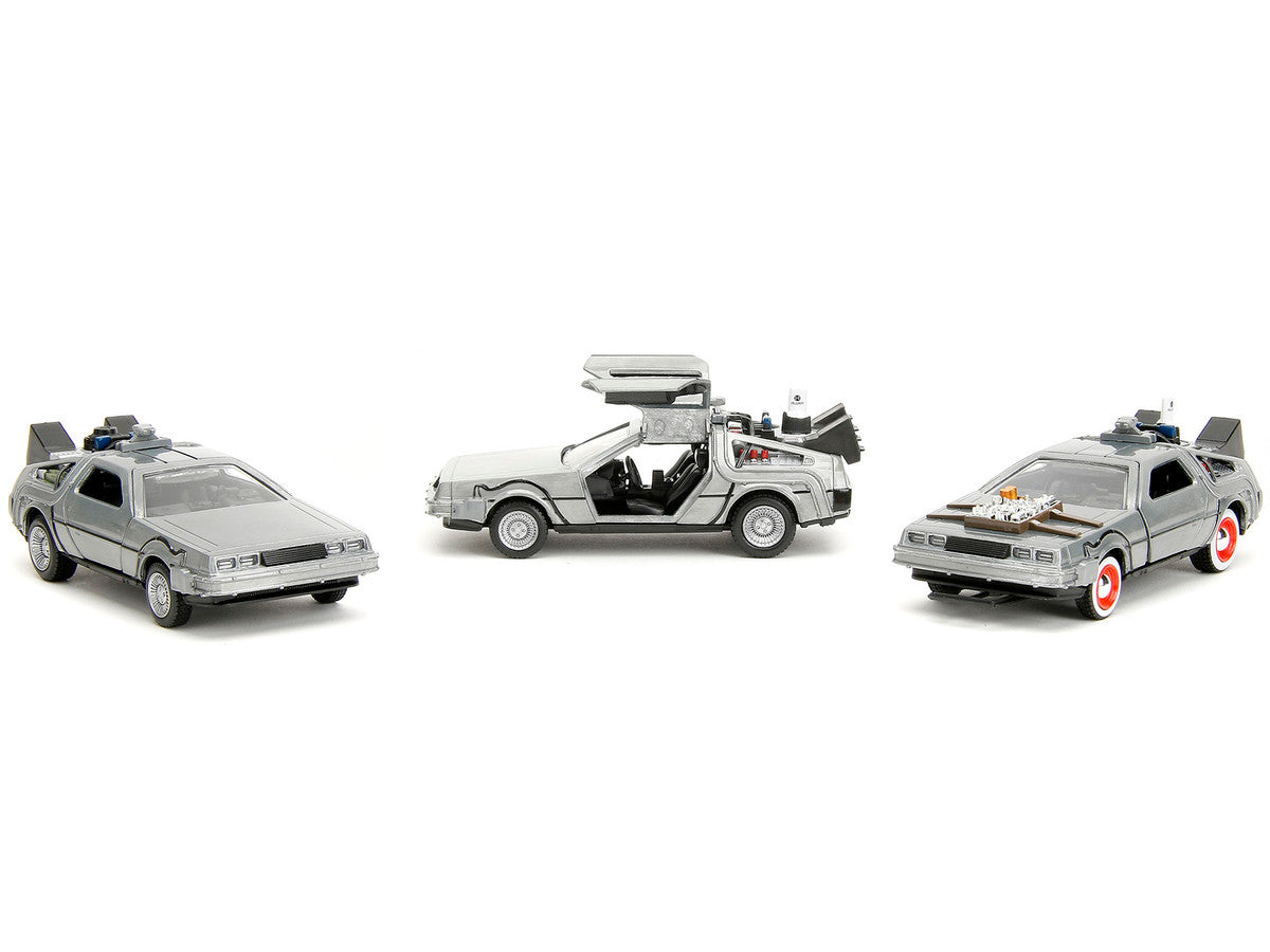 "Back to the Future" Delorean Set of 3 pieces "Hollywood Rides" Series 1/32 Diecast Model Car by Jada by Jada