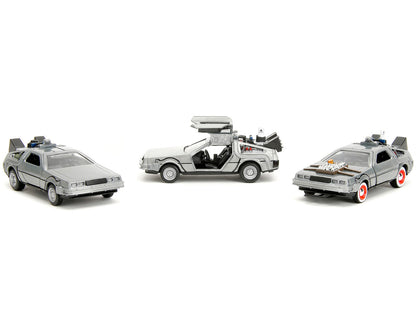 "Back to the Future" Delorean Set of 3 pieces "Hollywood Rides" Series 1/32 Diecast Model Car by Jada by Jada