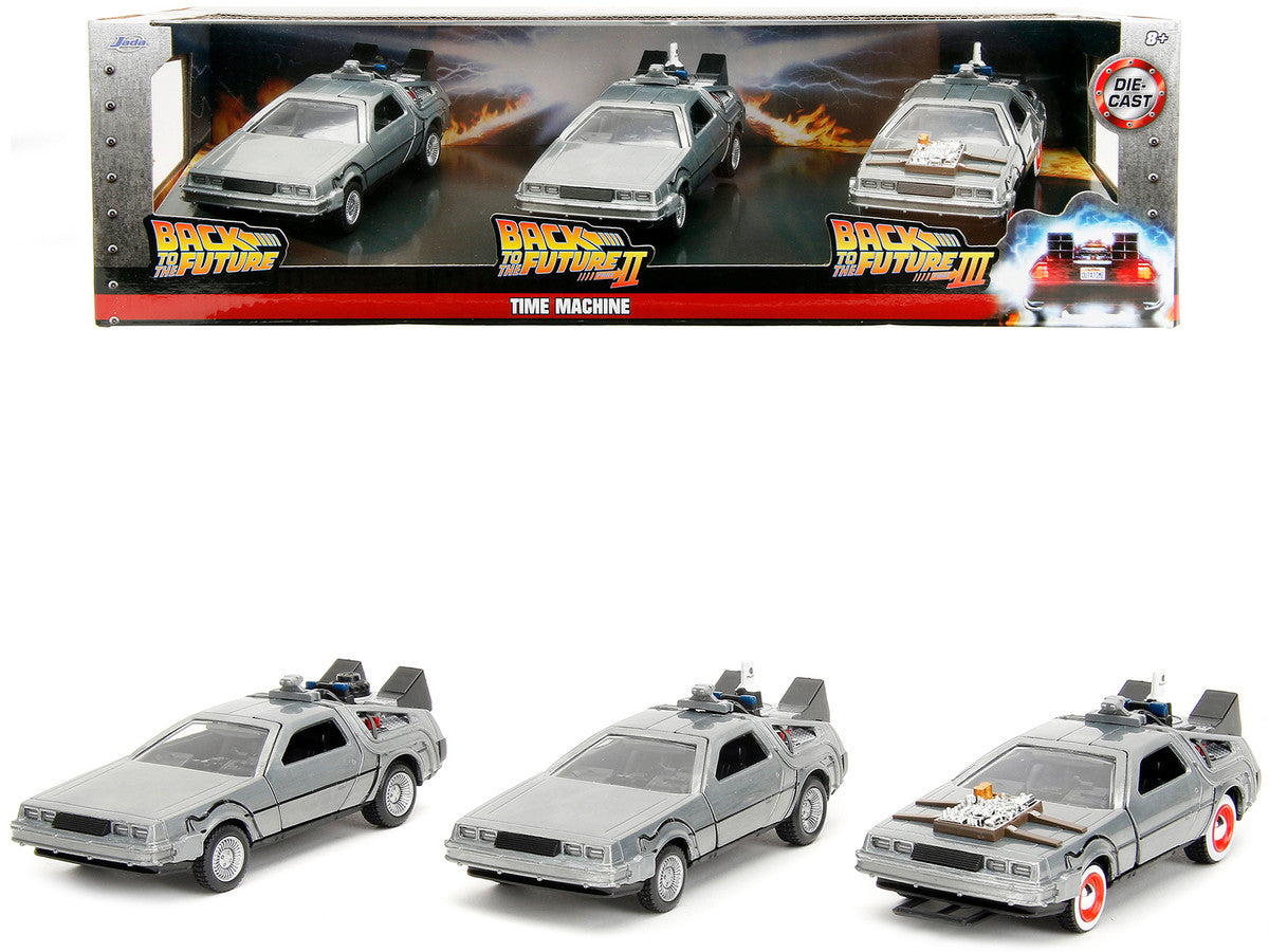 "Back to the Future" Delorean Set of 3 pieces "Hollywood Rides" Series 1/32 Diecast Model Car by Jada by Jada