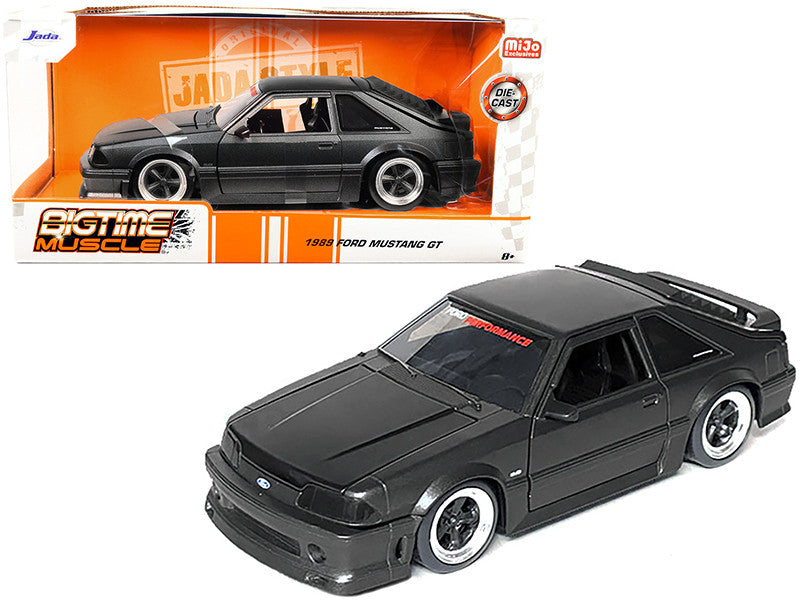 1989 Ford Mustang GT 5.0 Matt Black Metallic with Matt Black Hood "Bigtime Muscle" Series 1/24 Series Diecast Model Car by Jada by Jada