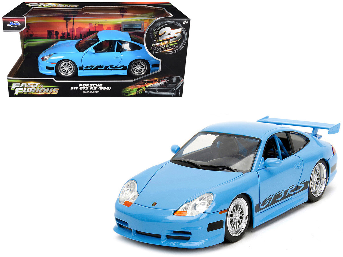 Porsche 911 GT3 RS Light Blue with Black Accents "Fast Five" (2011) Movie "25 Years of Fast & Furious" Series 1/24 Diecast Model Car by Jada by Jada