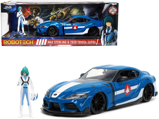 2020 Toyota Supra Blue with Graphics and Max Sterling Diecast Figurine "Robotech" "Hollywood Rides" Series 1/24 Diecast Model Car by Jada by Jada