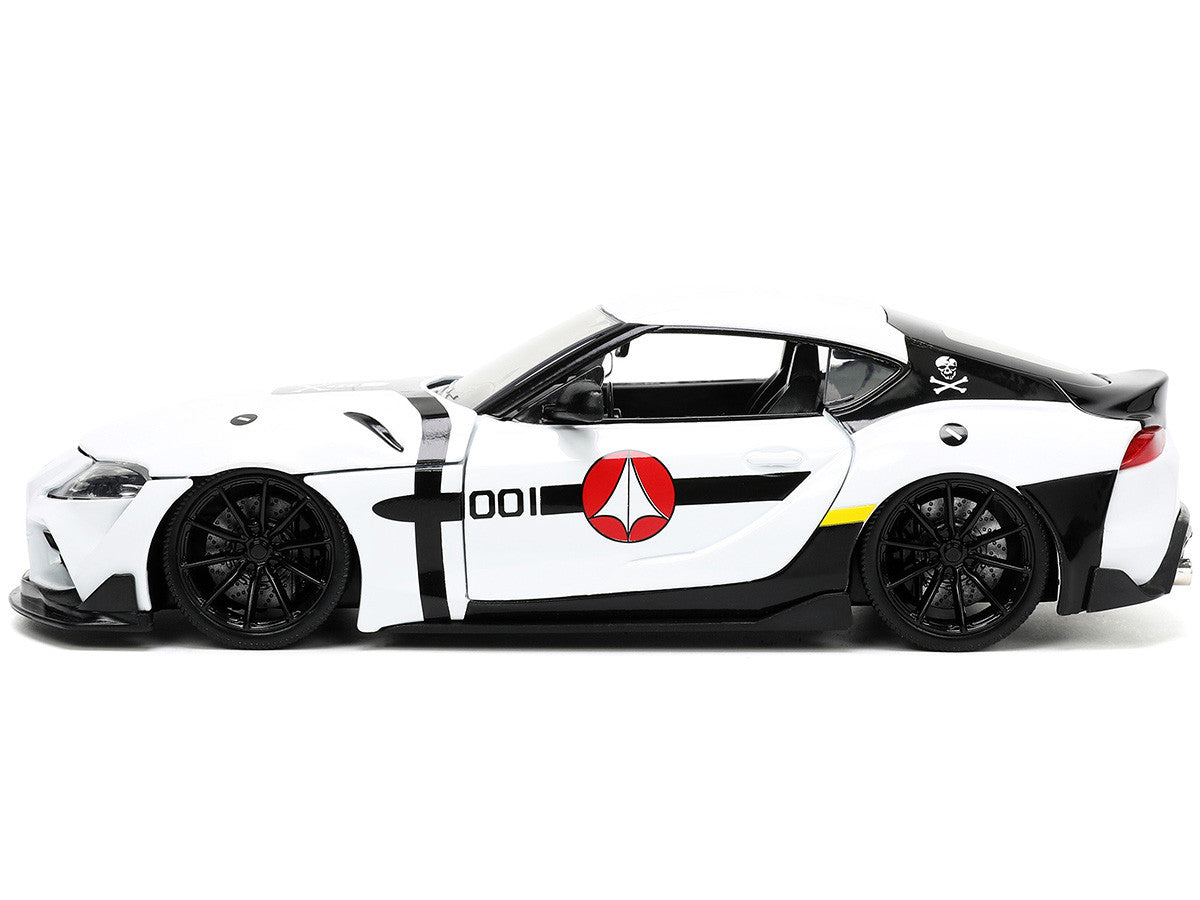 2020 Toyota Supra White and Roy Focker Diecast Figurine "Robotech" "Hollywood Rides" Series 1/24 Diecast Model Car by Jada by Jada