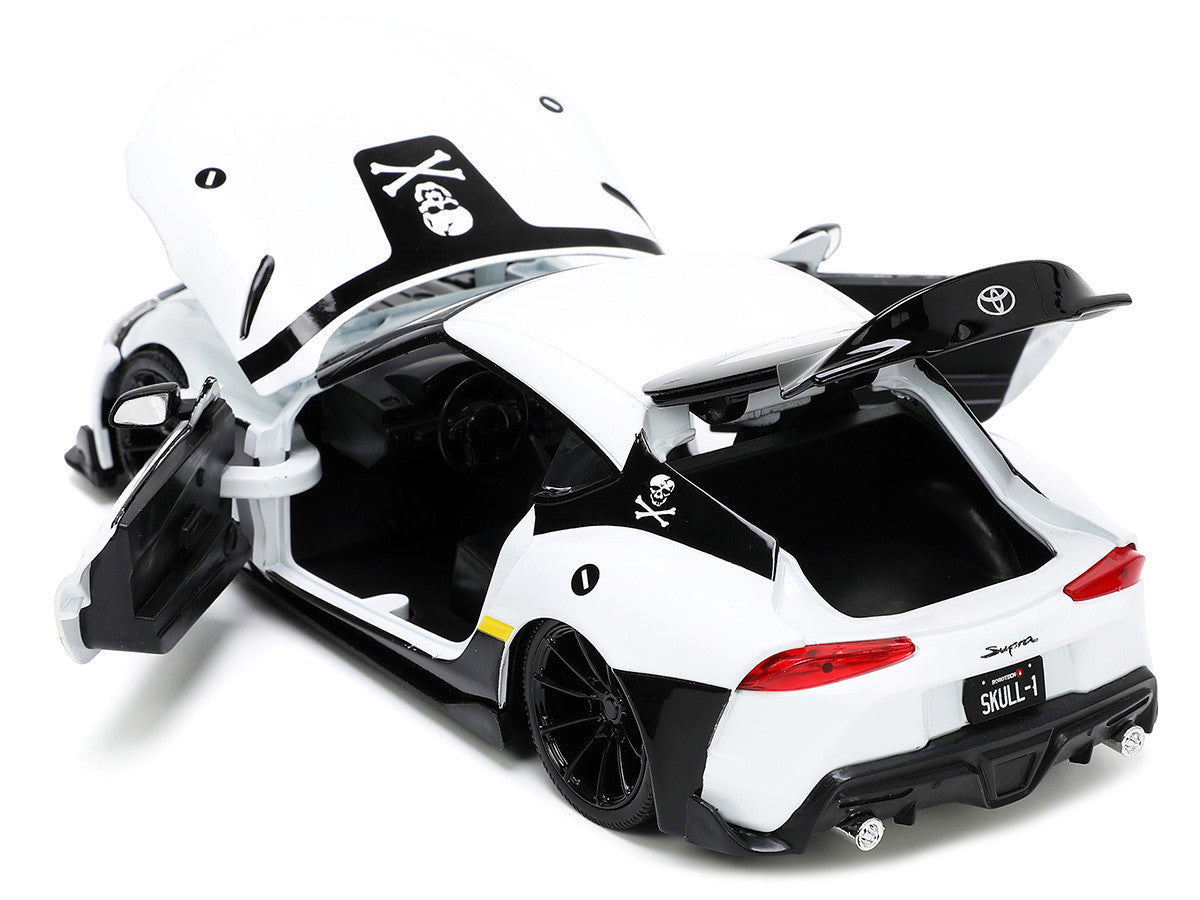 2020 Toyota Supra White and Roy Focker Diecast Figurine "Robotech" "Hollywood Rides" Series 1/24 Diecast Model Car by Jada by Jada