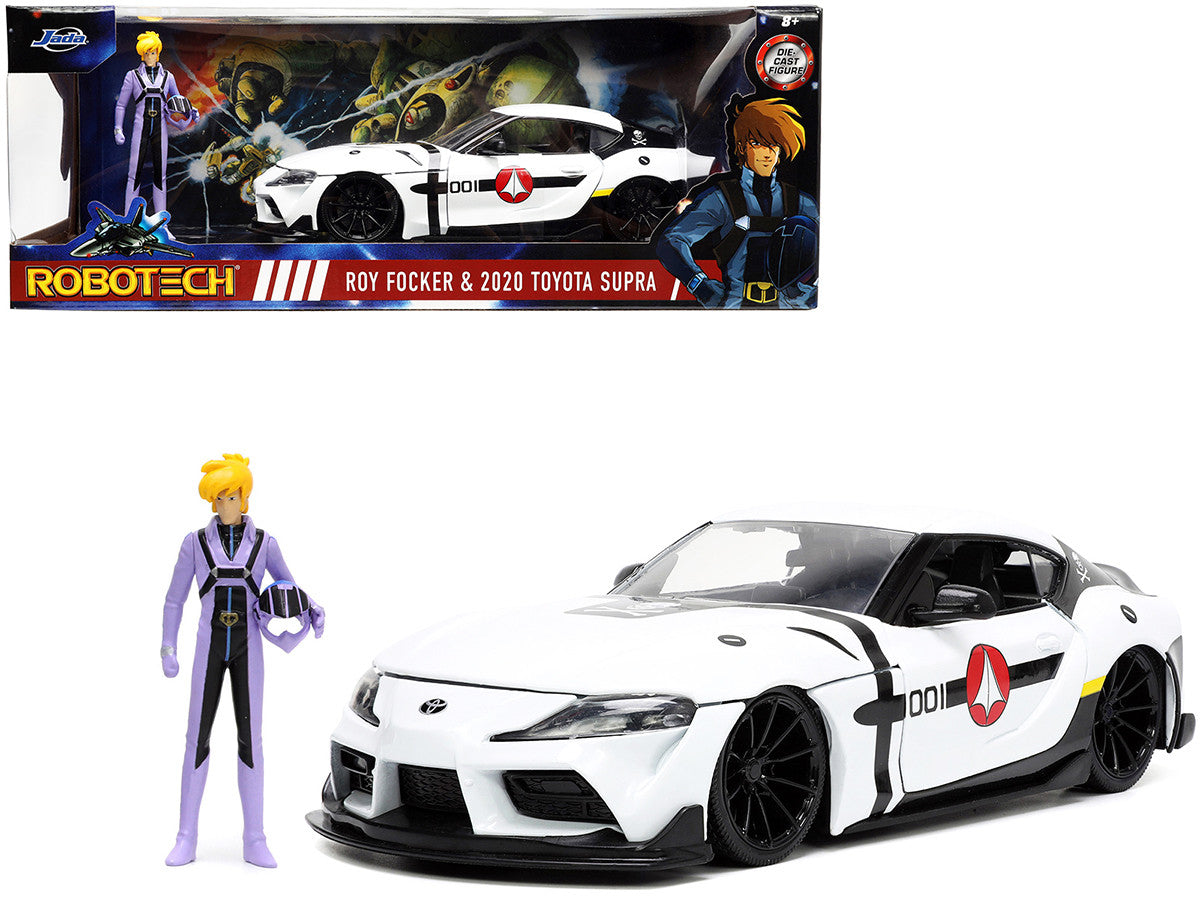2020 Toyota Supra White and Roy Focker Diecast Figurine "Robotech" "Hollywood Rides" Series 1/24 Diecast Model Car by Jada by Jada