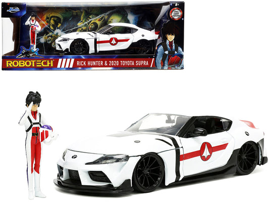 2020 Toyota Supra White and Rick Hunter Diecast Figurine "Robotech" "Hollywood Rides" Series 1/24 Diecast Model Car by Jada by Jada