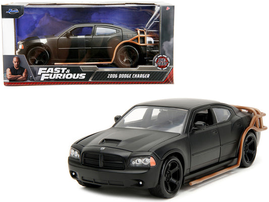 2006 Dodge Charger Matt Black with Outer Cage "Fast & Furious" Movie 1/24 Diecast Model Car by Jada by Jada