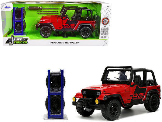 1992 Jeep Wrangler DV8 Off-Road Red with Matt Black Stripes with Extra Wheels "Just Trucks" Series 1/24 Diecast Model Car by Jada by Jada