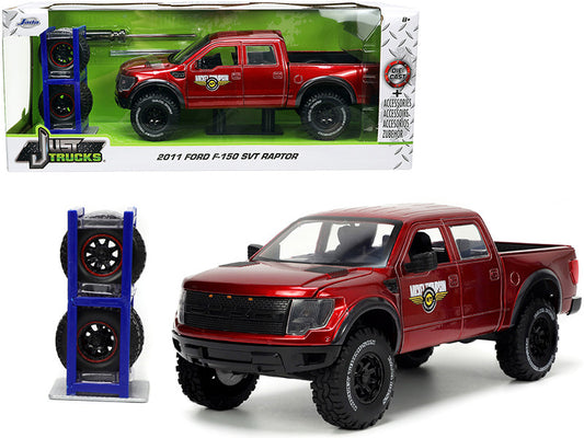 2011 Ford F-150 SVT Raptor Pickup Truck Candy Red Metallic "Mickey Thompson Tires & Wheels" with Extra Wheels "Just Trucks" Series 1/24 Diecast Model Car by Jada by Jada