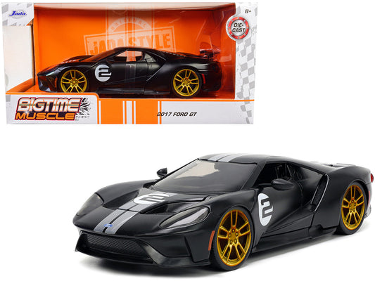 2017 Ford GT #2 Matt Black with Silver Stripes and Gold Wheels "Bigtime Muscle" Series 1/24 Diecast Model Car by Jada by Jada