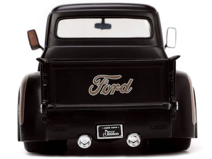 1956 Ford F-100 Pickup Truck Matt Black and Champagne with Flames with Extra Wheels "Just Trucks" Series 1/24 Diecast Model Car by Jada by Jada