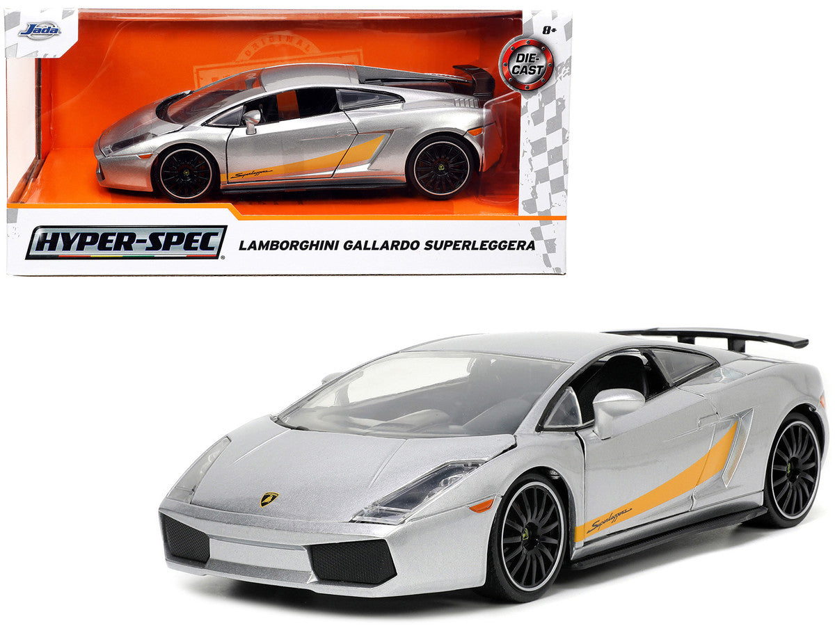 Lamborghini Gallardo Superleggera Silver Metallic with Yellow Stripes "Hyper-Spec" Series 1/24 Diecast Model Car by Jada by Jada