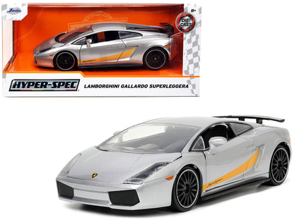 Lamborghini Gallardo Superleggera Silver Metallic with Yellow Stripes "Hyper-Spec" Series 1/24 Diecast Model Car by Jada by Jada