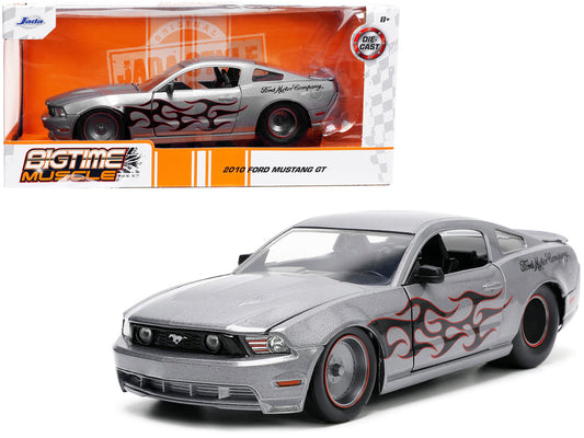 2010 Ford Mustang GT Gray Metallic with Flames "Ford Motor Company" "Bigtime Muscle" Series 1/24 Diecast Model Car by Jada by Jada