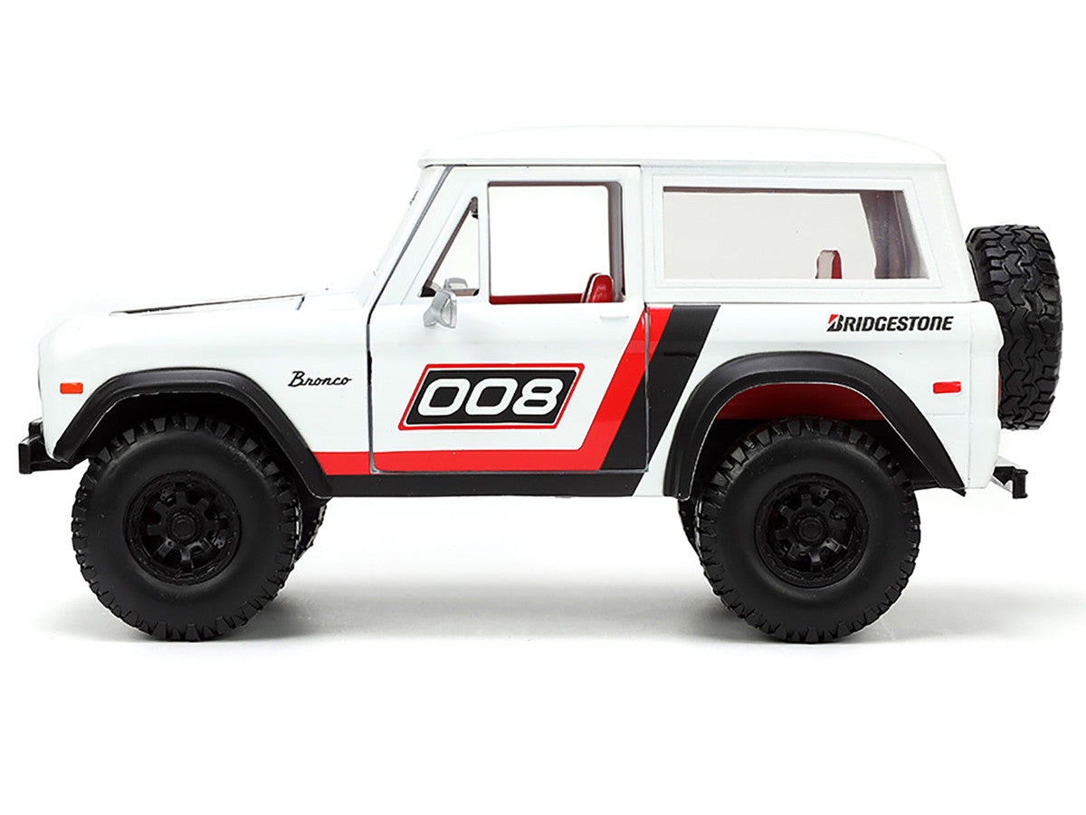 1973 Ford Bronco #008 White with Red and Black Stripes and Red Interior with Extra Wheels "Just Trucks" Series 1/24 Diecast Model Car by Jada by Jada