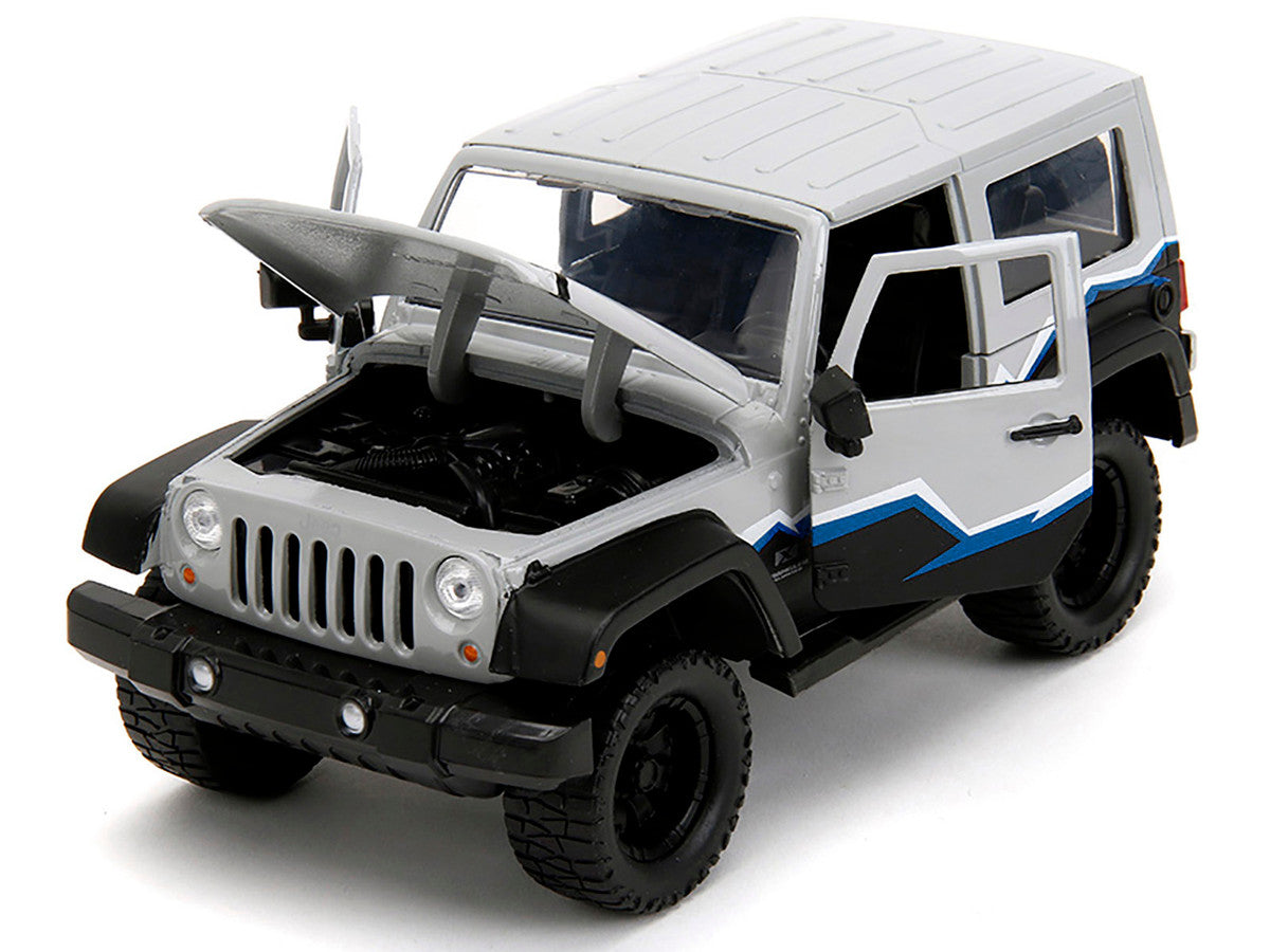 2007 Jeep Wrangler Gray and Black with Blue and White Stripes with Extra Wheels "Just Trucks" Series 1/24 Diecast Model Car by Jada by Jada