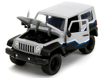 2007 Jeep Wrangler Gray and Black with Blue and White Stripes with Extra Wheels "Just Trucks" Series 1/24 Diecast Model Car by Jada by Jada