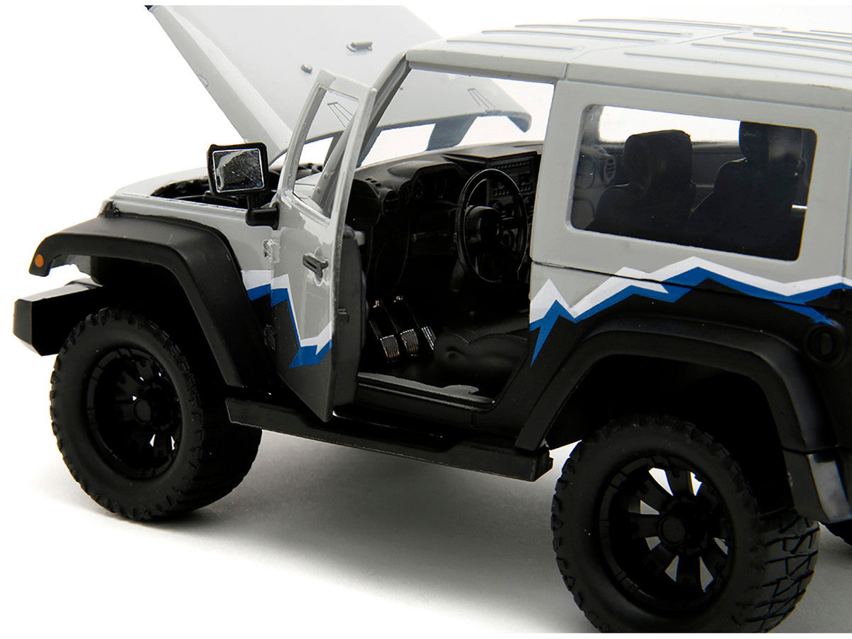 2007 Jeep Wrangler Gray and Black with Blue and White Stripes with Extra Wheels "Just Trucks" Series 1/24 Diecast Model Car by Jada by Jada