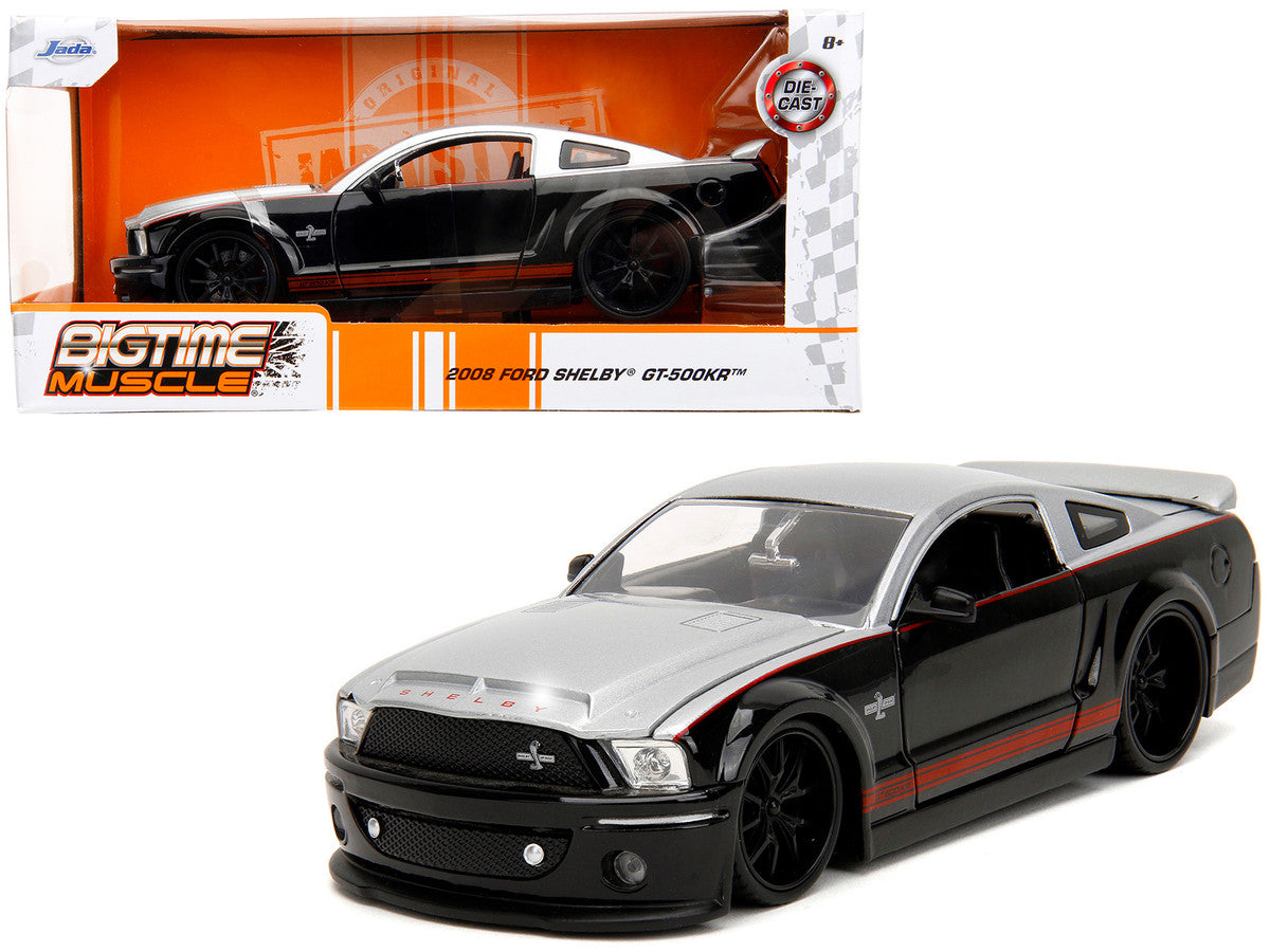 2008 Ford Shelby Mustang GT-500KR Silver and Black with Red Stripes "Bigtime Muscle" Series 1/24 Diecast Model Car by Jada by Jada