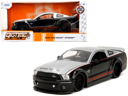 2008 Ford Shelby Mustang GT-500KR Silver and Black with Red Stripes "Bigtime Muscle" Series 1/24 Diecast Model Car by Jada by Jada