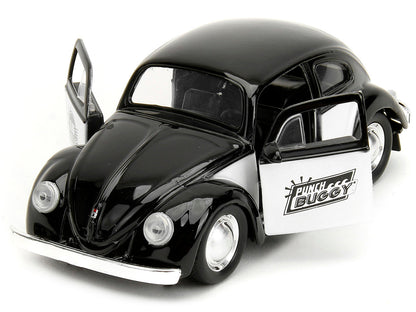 1959 Volkswagen Beetle "Punch Buggy" Black and White and Boxing Gloves Accessory "Punch Buggy" Series 1/32 Diecast Model Car by Jada by Jada