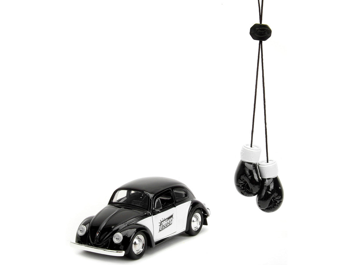 1959 Volkswagen Beetle "Punch Buggy" Black and White and Boxing Gloves Accessory "Punch Buggy" Series 1/32 Diecast Model Car by Jada by Jada