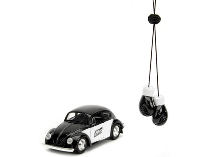 1959 Volkswagen Beetle "Punch Buggy" Black and White and Boxing Gloves Accessory "Punch Buggy" Series 1/32 Diecast Model Car by Jada by Jada