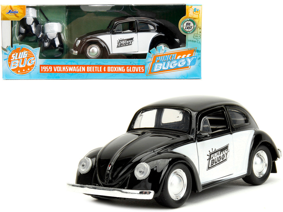 1959 Volkswagen Beetle "Punch Buggy" Black and White and Boxing Gloves Accessory "Punch Buggy" Series 1/32 Diecast Model Car by Jada by Jada