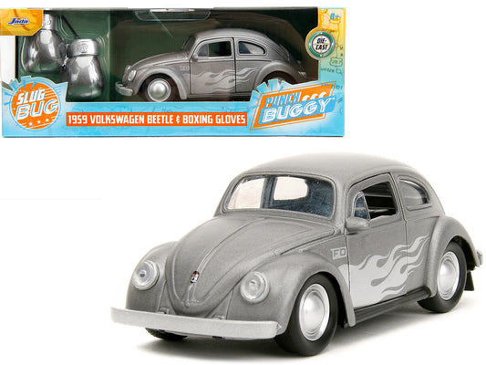 1959 Volkswagen Beetle Gray Metallic with Silver Flames and Boxing Gloves Accessory "Punch Buggy" Series 1/32 Diecast Model Car by Jada by Jada