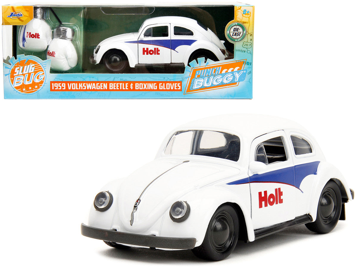 1959 Volkswagen Beetle "Holt" White with Blue Graphics and Boxing Gloves Accessory "Punch Buggy" Series 1/32 Diecast Model Car by Jada by Jada