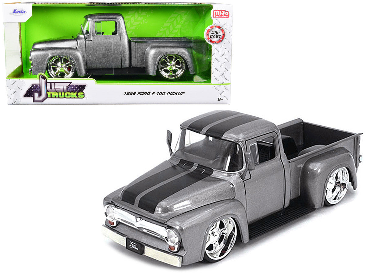 1956 Ford F-100 Pickup Truck Gray Metallic with Black Stripes "Just Trucks" Series 1/24 Diecast Model Car by Jada by Jada