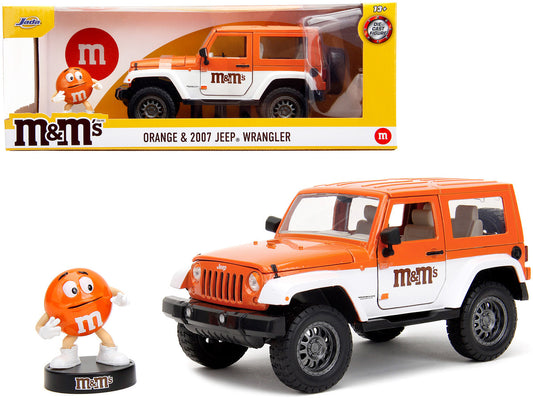 2007 Jeep Wrangler Orange Metallic and White and Orange M&M Diecast Figure "M&M's" "Hollywood Rides" Series 1/24 Diecast Model Car by Jada by Jada