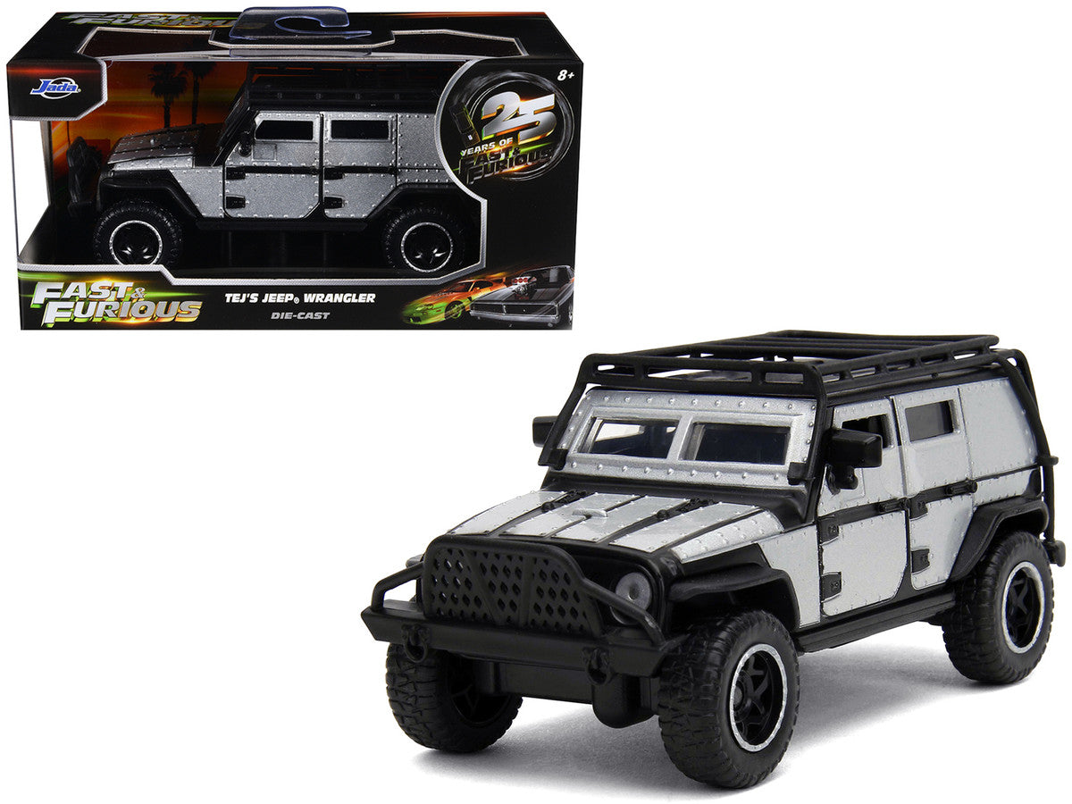 Tej's Jeep Wrangler Custom Silver Metallic with Black Top and Roof Rack "Furious 7" (2015) Movie "25 Years of Fast & Furious" Series 1/32 Diecast Model Car by Jada by Jada