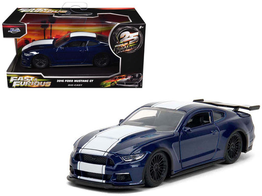 2016 Ford Mustang GT Dark Blue Metallic with White Stripe "F9" (2021) Movie "25 Years of Fast & Furious" Series 1/32 Diecast Model Car by Jada by Jada