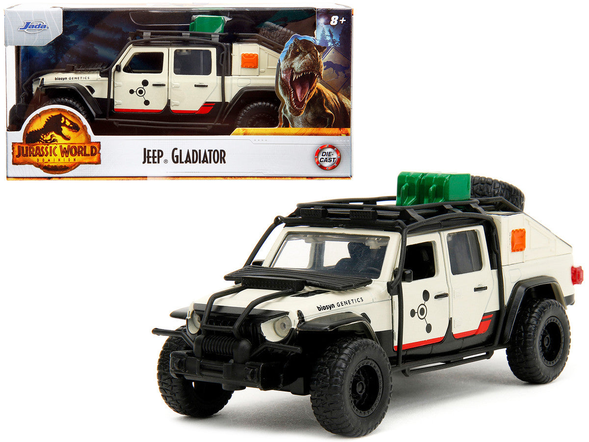 Jeep Gladiator Pickup Truck with Equipment Shell Beige with Graphics "Biosyn Genetics" "Jurassic World Dominion" (2022) Movie "Hollywood Rides" Series 1/32 Diecast Model Car by Jada by Jada