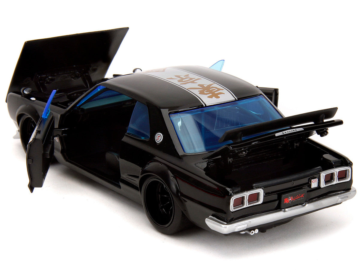 1971 Nissan Skyline GT-R RHD (Right Hand Drive) Black with Silver Stripe and Mikey Diecast Figure "Tokyo Revengers" (2021) TV Series "Anime Hollywood Rides" Series 1/24 Diecast Model Car by Jada by Jada