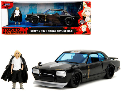 1971 Nissan Skyline GT-R RHD (Right Hand Drive) Black with Silver Stripe and Mikey Diecast Figure "Tokyo Revengers" (2021) TV Series "Anime Hollywood Rides" Series 1/24 Diecast Model Car by Jada by Jada