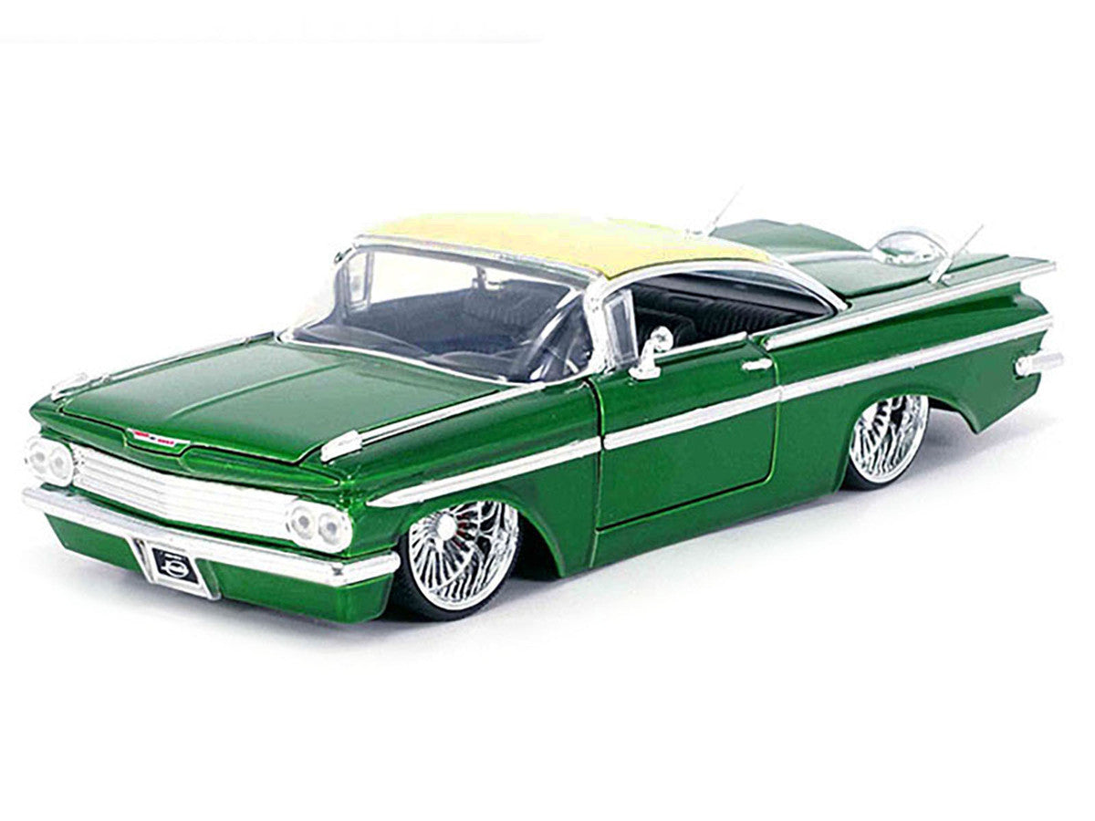 1959 Chevrolet Impala Lowrider Green Metallic with Cream Top and DUB Wire Wheels "Street Low" Series 1/24 Diecast Model Car by Jada by Jada