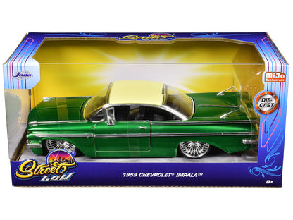 1959 Chevrolet Impala Lowrider Green Metallic with Cream Top and DUB Wire Wheels "Street Low" Series 1/24 Diecast Model Car by Jada by Jada