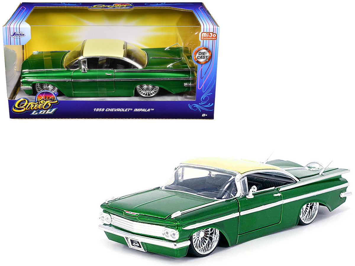 1959 Chevrolet Impala Lowrider Green Metallic with Cream Top and DUB Wire Wheels "Street Low" Series 1/24 Diecast Model Car by Jada by Jada