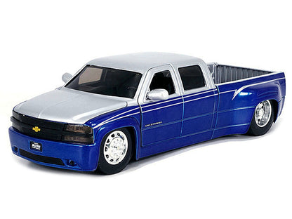 1999 Chevrolet Silverado Dually Pickup Truck Blue Metallic and Silver with Stock Wheels "Just Trucks" Series 1/24 Diecast Model Car by Jada by Jada