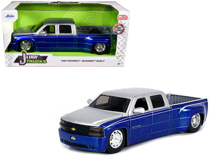 1999 Chevrolet Silverado Dually Pickup Truck Blue Metallic and Silver with Stock Wheels "Just Trucks" Series 1/24 Diecast Model Car by Jada by Jada