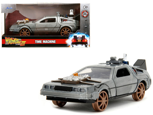 DeLorean DMC (Time Machine) Brushed Metal Train Wheel Version "Back to the Future Part III" (1990) Movie "Hollywood Rides" Series 1/32 Diecast Model Car by Jada by Jada